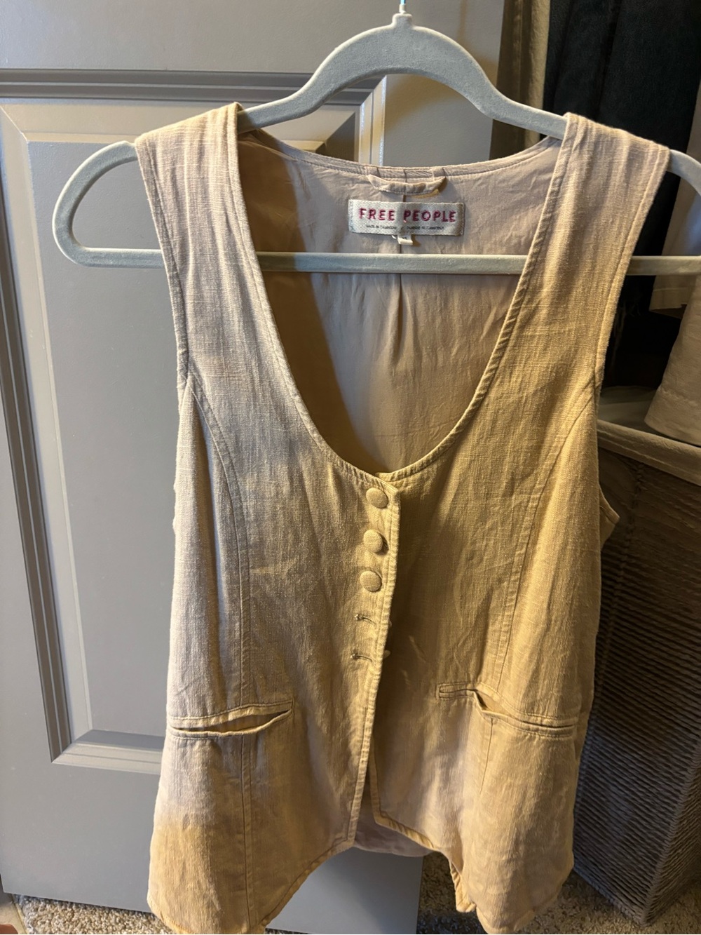 Free People Beige Sleeveless Button-Front Camisole